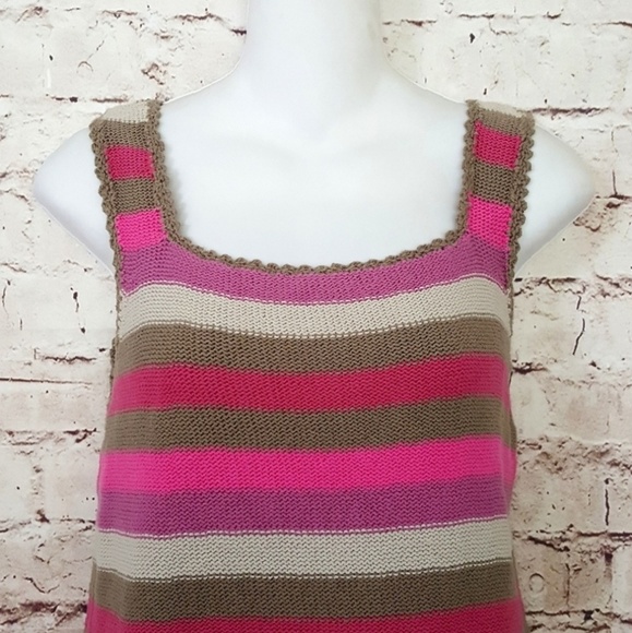 Sigrid Olsen Stripe Cotton Summer Sleeveless Scalloped Top - Picture 2 of 4
